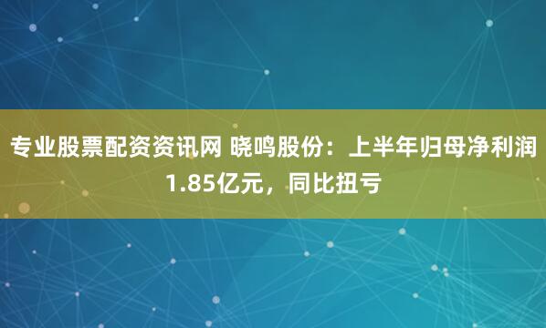 专业股票配资资讯网 晓鸣股份：上半年归母净利润1.85亿元，同比扭亏